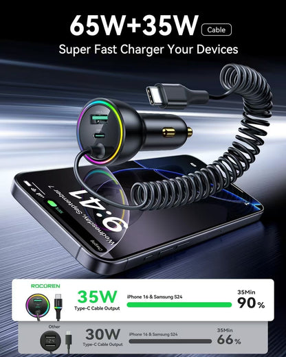 New car charger super fast charging with line car charger three-in-one high-power mobile phone charger car charger wholesale
