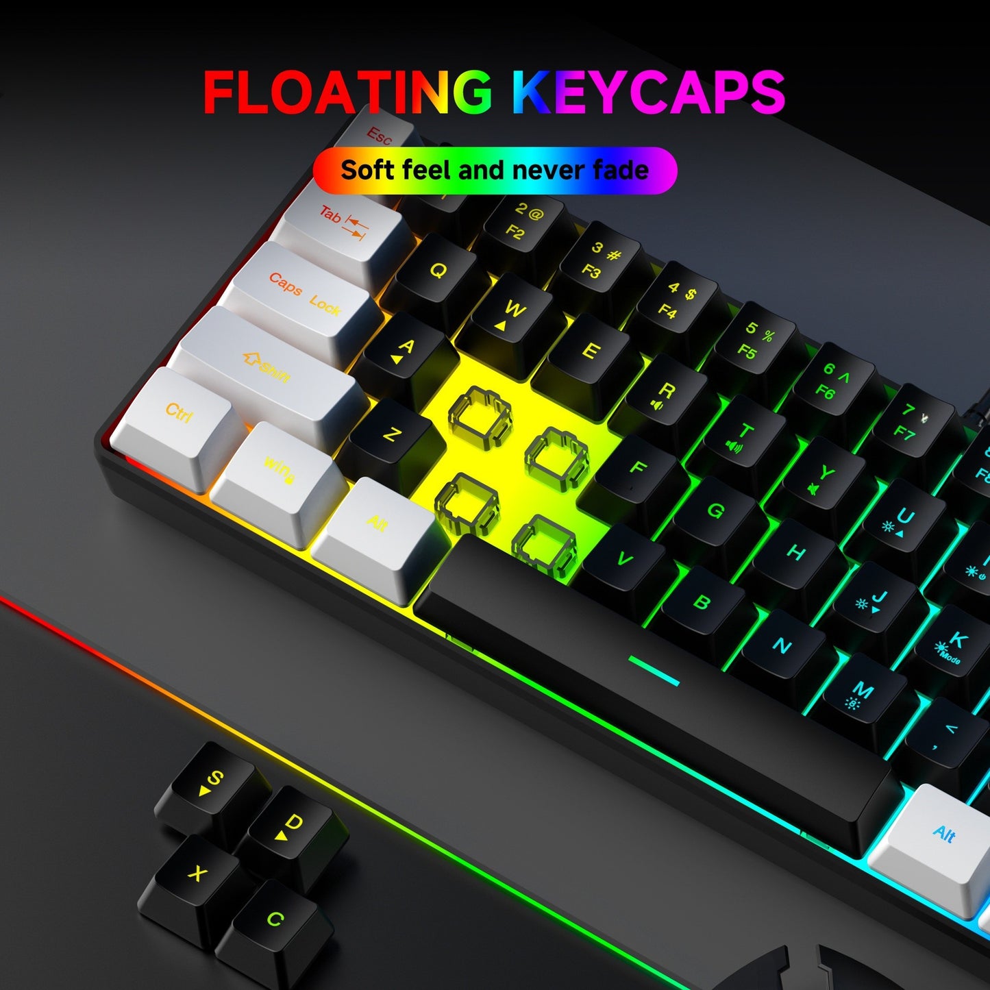 61 key RGB game wired keyboard mouse suit colorful MINI non-mechanical film black and white computer keyboard
