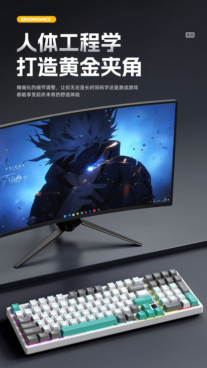 Cracked K98 Customized Mechanical Keyboard E-Sports Office Game Hot-Swappable Rgb Wireless Bluetooth Three-Mode Keyboard