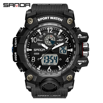 Sanda Hot-Selling Watch Korean Version Student Party Multi-Functional Waterproof Alarm Clock Electronic Watch Cool Dual Display Luminous Sports Watch