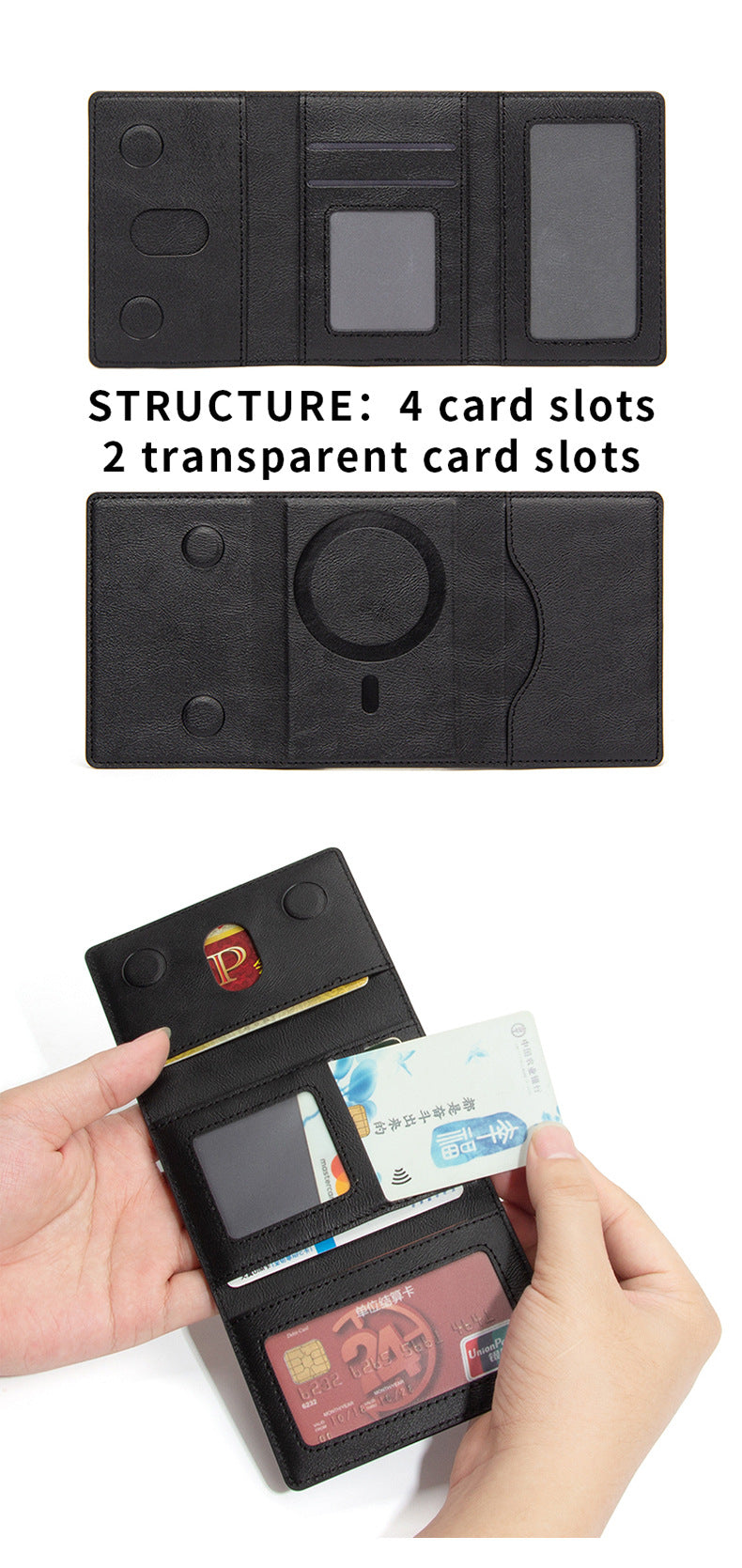 Suitable for Apple 15 iPhone16promaxMagSafe Magnetic Card Bag Multi-Card Three-Folding Mobile Phone Card Case
