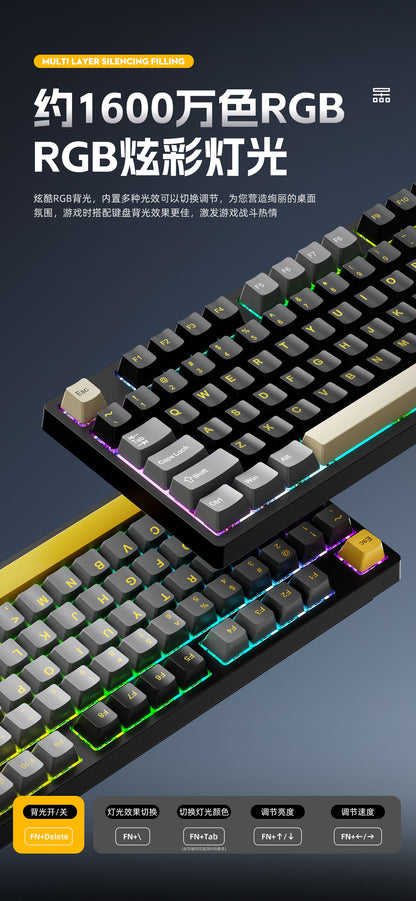 Cracked K98 Customized Mechanical Keyboard E-Sports Office Game Hot-Swappable Rgb Wireless Bluetooth Three-Mode Keyboard