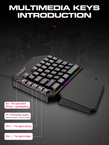 Thunderwolf T19 One-handed Keyboard Gun God Throne Left-handed Gaming Keyboard Mechanical Feel Cross-border Amazon Temu