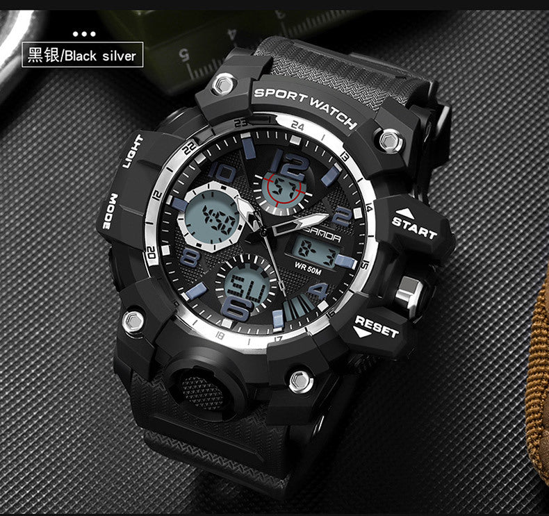 Sanda Hot-Selling Watch Korean Version Student Party Multi-Functional Waterproof Alarm Clock Electronic Watch Cool Dual Display Luminous Sports Watch