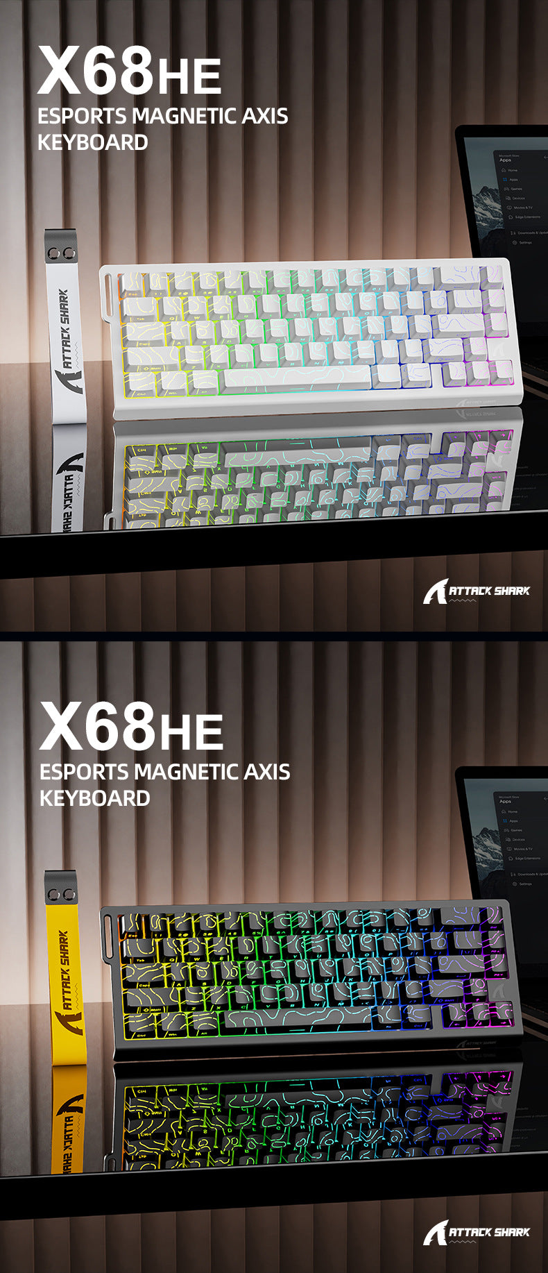 Attack Shark X68HE Magnetic Axis Mechanical Keyboard Contour Side Carved Wired RGB Electric Competition RT Adjustable Key Range Low Delay