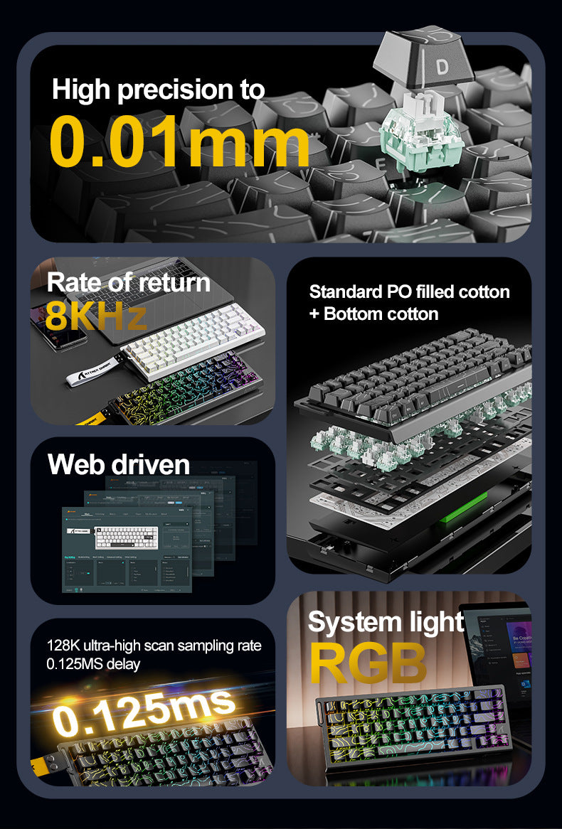 Attack Shark X68HE Magnetic Axis Mechanical Keyboard Contour Side Carved Wired RGB Electric Competition RT Adjustable Key Range Low Delay