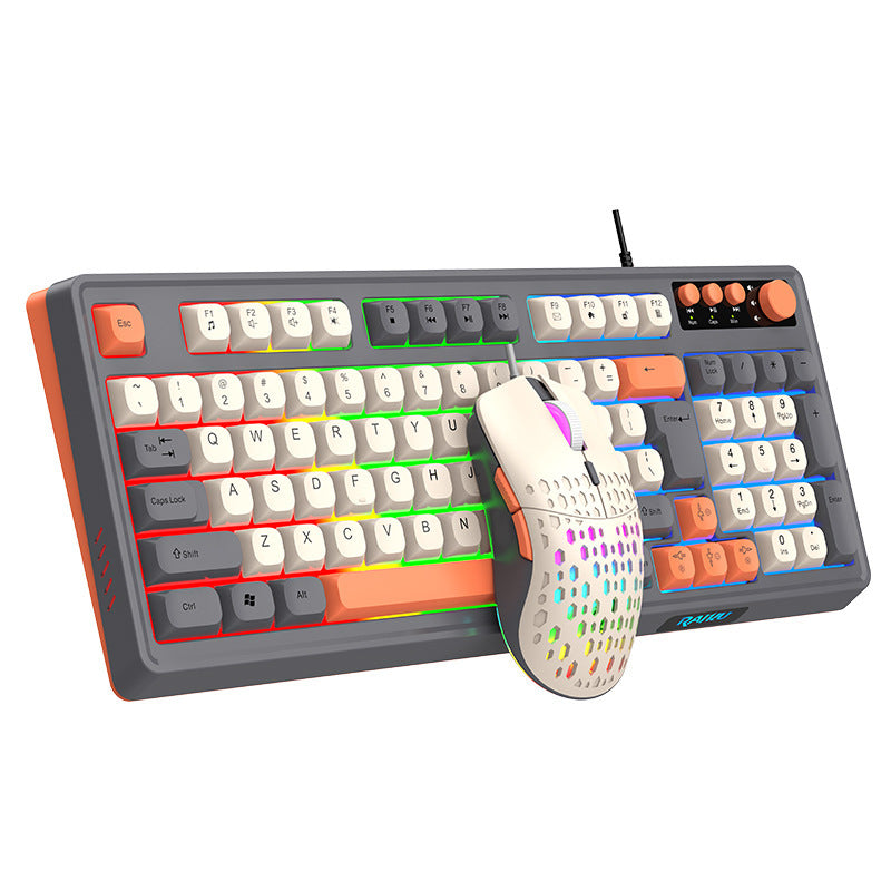 RAIKU Lei Kui K98/T98 customized game keyboard and mouse suit three-color wired luminous desktop 98 keys