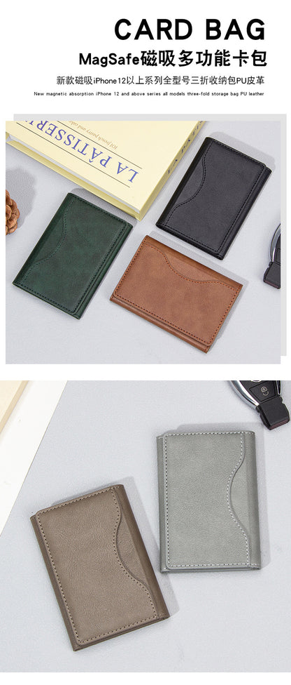 Suitable for Apple 15 iPhone16promaxMagSafe Magnetic Card Bag Multi-Card Three-Folding Mobile Phone Card Case