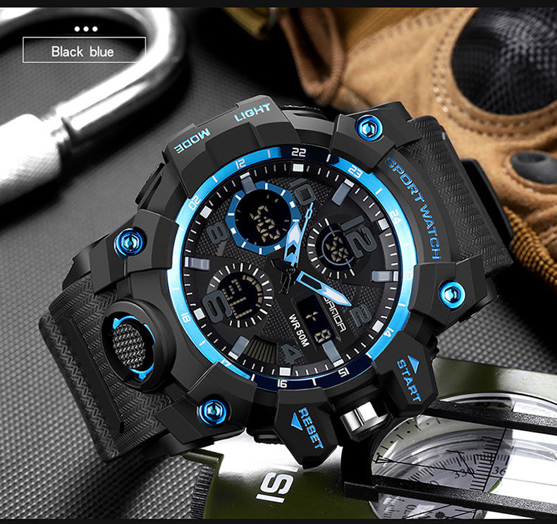 Sanda Hot-Selling Watch Korean Version Student Party Multi-Functional Waterproof Alarm Clock Electronic Watch Cool Dual Display Luminous Sports Watch