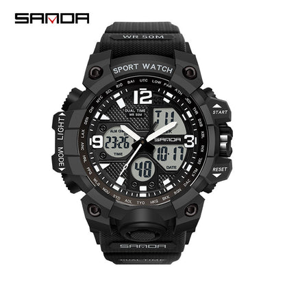 Sanda Hot-Selling Watch Korean Version Student Party Multi-Functional Waterproof Alarm Clock Electronic Watch Cool Dual Display Luminous Sports Watch