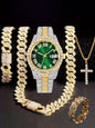 Hiphop Hip Hop Diamond Watch Five-Piece Diamond Cuban Chain Cross Necklace Cuban Ring Cross Border Wholesale