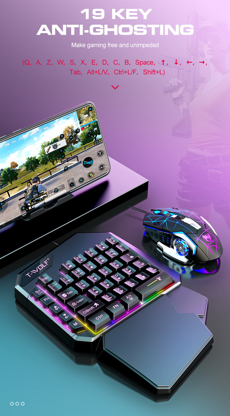 Thunderwolf T19 One-handed Keyboard Gun God Throne Left-handed Gaming Keyboard Mechanical Feel Cross-border Amazon Temu