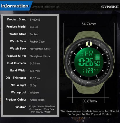 Factory Product Synoke Sports Electronic Watch Outdoor Mountaineering Multi-Functional Luminous Waterproof Large Dial Fashionable Commuter Watch