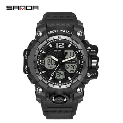 Sanda Hot-Selling Watch Korean Version Student Party Multi-Functional Waterproof Alarm Clock Electronic Watch Cool Dual Display Luminous Sports Watch