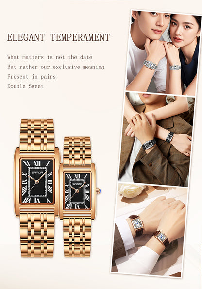 Sanda Live Hot Couple Watch Vintage Square Quartz Watch Waterproof Roman Scale Men's and Women's Watches