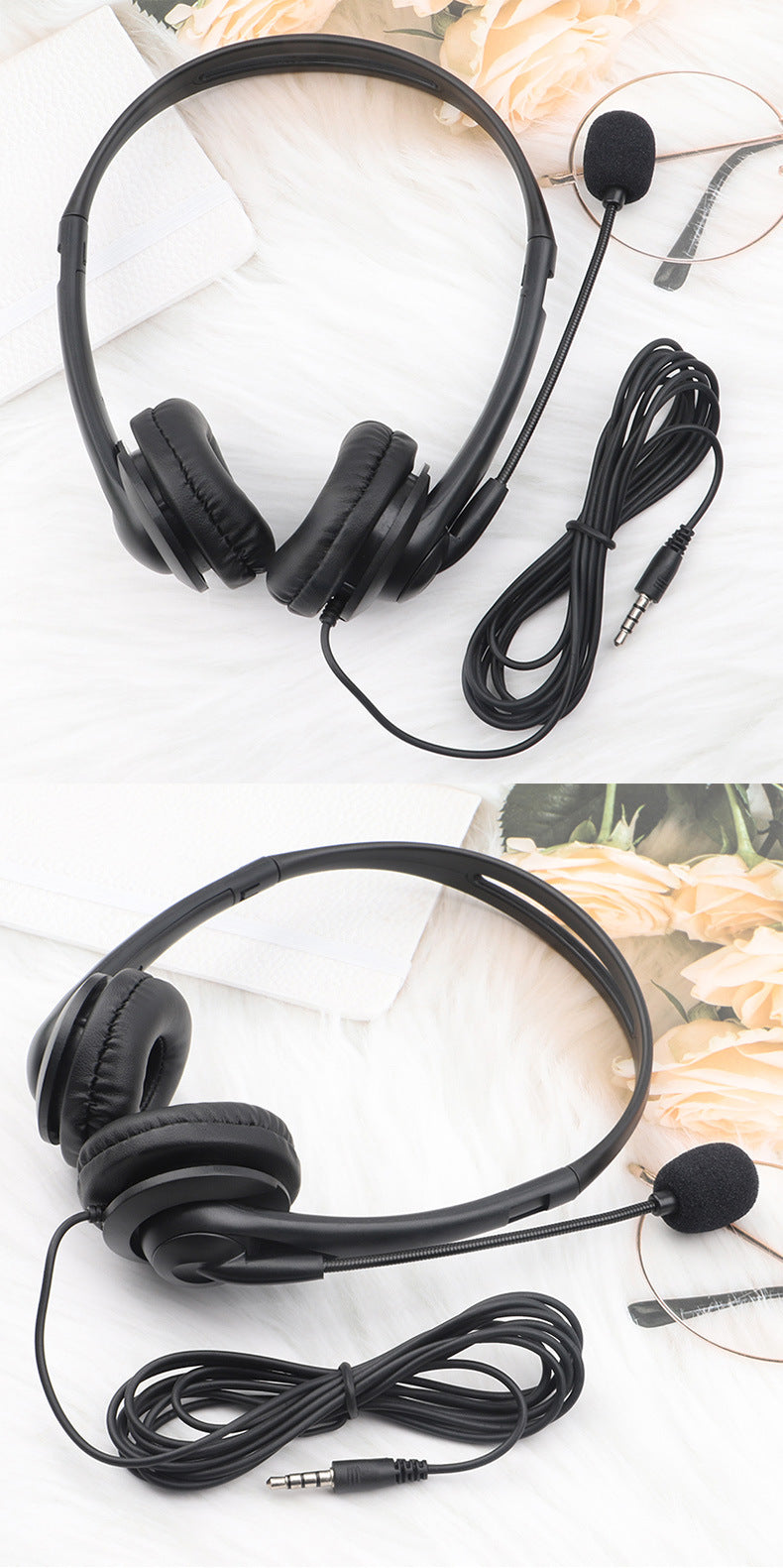 in stock cross-border head-mounted wired headphones with microphone 3.5mm high quality headphones phablet universal