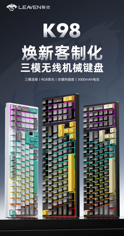 Cracked K98 Customized Mechanical Keyboard E-Sports Office Game Hot-Swappable Rgb Wireless Bluetooth Three-Mode Keyboard