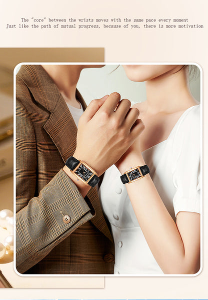 Sanda Live Hot Couple Watch Vintage Square Quartz Watch Waterproof Roman Scale Men's and Women's Watches