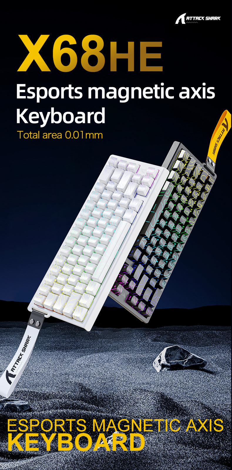 Attack Shark X68HE Magnetic Axis Mechanical Keyboard Contour Side Carved Wired RGB Electric Competition RT Adjustable Key Range Low Delay