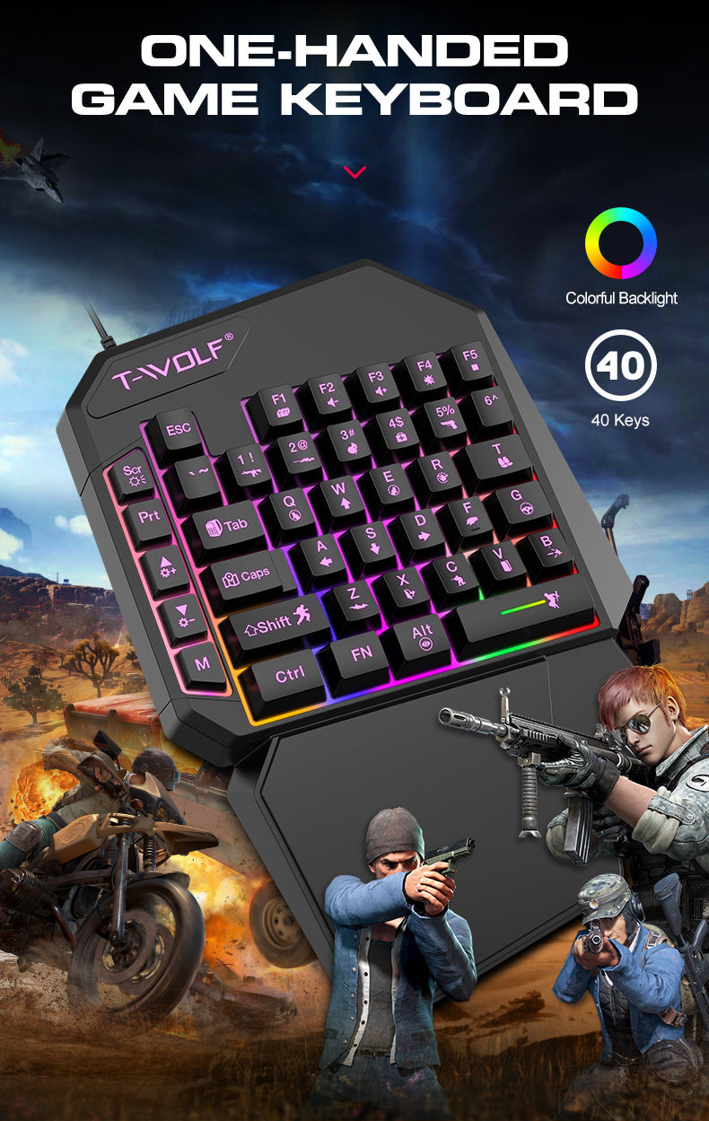 Thunderwolf T19 One-handed Keyboard Gun God Throne Left-handed Gaming Keyboard Mechanical Feel Cross-border Amazon Temu