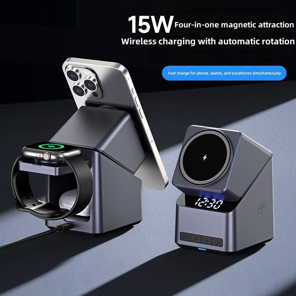 Cross-Border New Product Clock Electric Rotating Touch 180 ° 4-in-1 Multifunctional Magnetic Wireless Charger