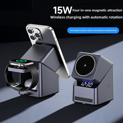 Cross-Border New Product Clock Electric Rotating Touch 180 ° 4-in-1 Multifunctional Magnetic Wireless Charger