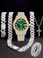 Hiphop Hip Hop Diamond Watch Five-Piece Diamond Cuban Chain Cross Necklace Cuban Ring Cross Border Wholesale