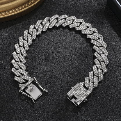 [Bross-Border Hot Item] 16-Piece Set of Various Diamond-Encrusted Watches, Diamond-Shaped Cuban Bracelets and Necklaces, Three-Piece Set