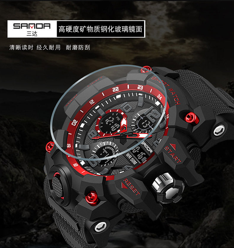 Sanda Hot-Selling Watch Korean Version Student Party Multi-Functional Waterproof Alarm Clock Electronic Watch Cool Dual Display Luminous Sports Watch