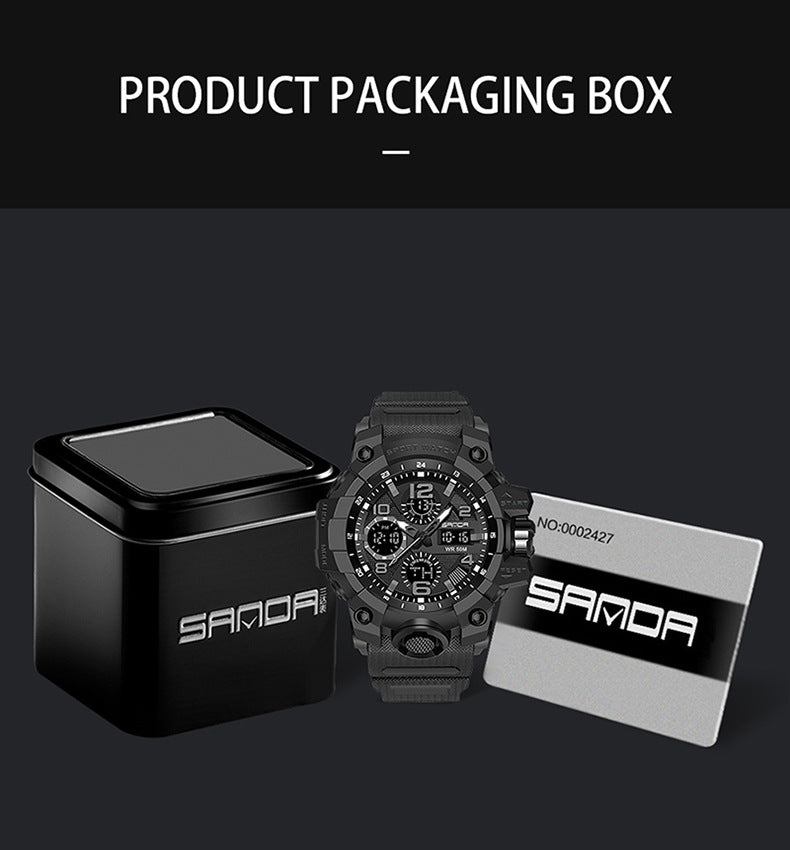 Sanda Hot-Selling Watch Korean Version Student Party Multi-Functional Waterproof Alarm Clock Electronic Watch Cool Dual Display Luminous Sports Watch