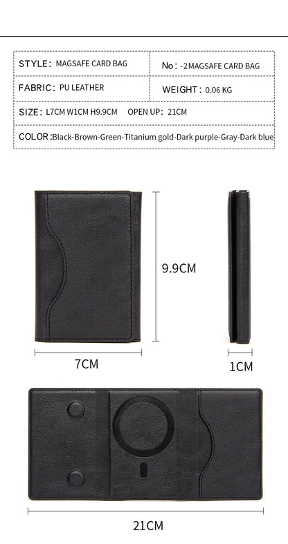 Suitable for Apple 15 iPhone16promaxMagSafe Magnetic Card Bag Multi-Card Three-Folding Mobile Phone Card Case