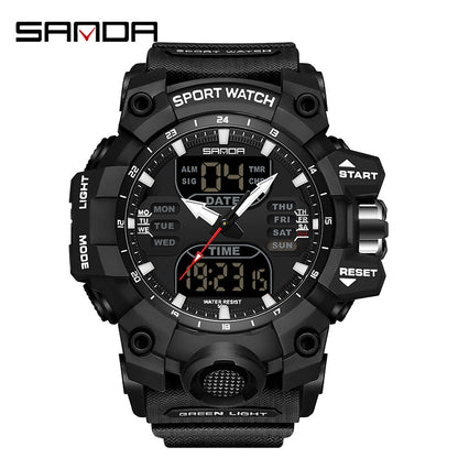 Sanda Hot-Selling Watch Korean Version Student Party Multi-Functional Waterproof Alarm Clock Electronic Watch Cool Dual Display Luminous Sports Watch