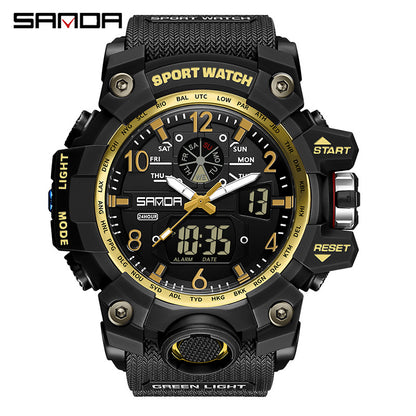 Sanda Hot-Selling Watch Korean Version Student Party Multi-Functional Waterproof Alarm Clock Electronic Watch Cool Dual Display Luminous Sports Watch