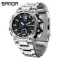 Sanda foreign trade best selling electronic watch fashion business steel band luminous wrist watch multi-functional dual display men's watch wholesale