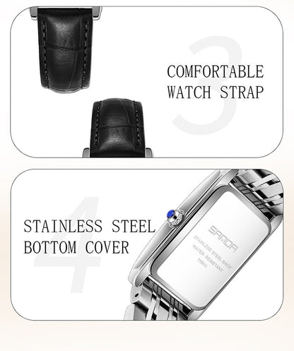 Sanda Live Hot Couple Watch Vintage Square Quartz Watch Waterproof Roman Scale Men's and Women's Watches