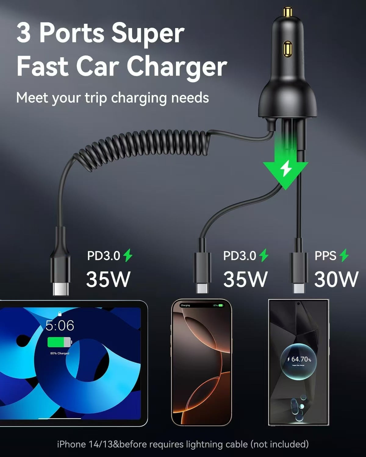 New car charger super fast charging with line car charger three-in-one high-power mobile phone charger car charger wholesale