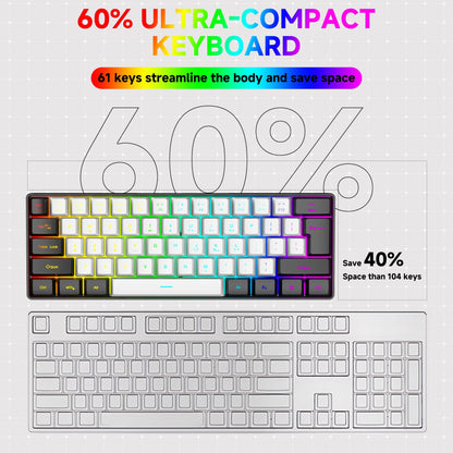 61 key RGB game wired keyboard mouse suit colorful MINI non-mechanical film black and white computer keyboard