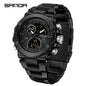 Sanda foreign trade best selling electronic watch fashion business steel band luminous wrist watch multi-functional dual display men's watch wholesale