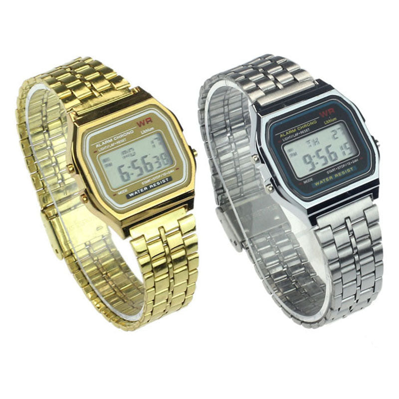 Popular LED electronic watch Harajuku style fashion watch multi-functional student watch foreign trade WR F91W steel belt