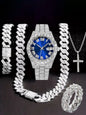 Hiphop Hip Hop Diamond Watch Five-Piece Diamond Cuban Chain Cross Necklace Cuban Ring Cross Border Wholesale