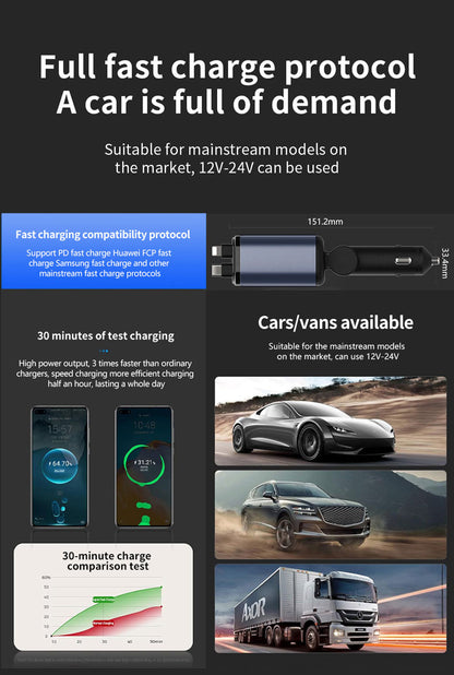 Cross-border X1 car-mounted charging mobile phone electrical appliances support 66W super fast charging PD30 telescopic breathing light atmosphere light C new