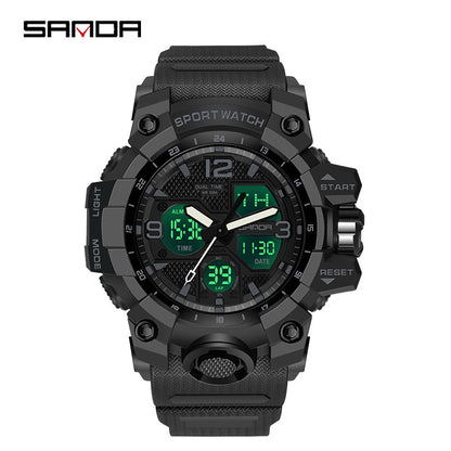 Sanda Hot-Selling Watch Korean Version Student Party Multi-Functional Waterproof Alarm Clock Electronic Watch Cool Dual Display Luminous Sports Watch