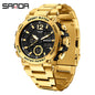 Sanda foreign trade best selling electronic watch fashion business steel band luminous wrist watch multi-functional dual display men's watch wholesale