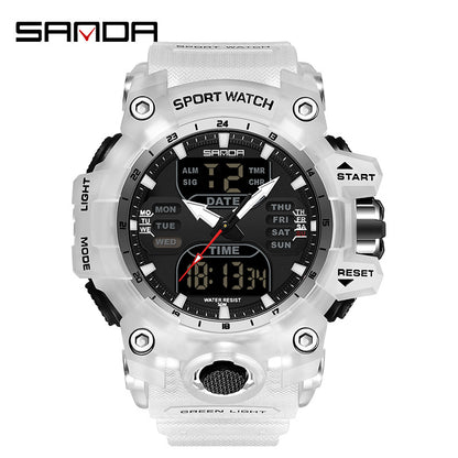 Sanda Hot-Selling Watch Korean Version Student Party Multi-Functional Waterproof Alarm Clock Electronic Watch Cool Dual Display Luminous Sports Watch