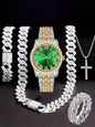 Hiphop Hip Hop Diamond Watch Five-Piece Diamond Cuban Chain Cross Necklace Cuban Ring Cross Border Wholesale