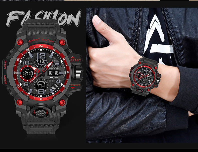 Sanda Hot-Selling Watch Korean Version Student Party Multi-Functional Waterproof Alarm Clock Electronic Watch Cool Dual Display Luminous Sports Watch