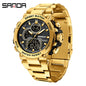Sanda foreign trade best selling electronic watch fashion business steel band luminous wrist watch multi-functional dual display men's watch wholesale