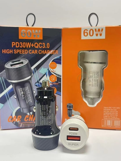 Car Charger Fast Charging 60W High Power Usb+Type C Suitable for Huawei Super Fast Charging Car Charger Pd30W