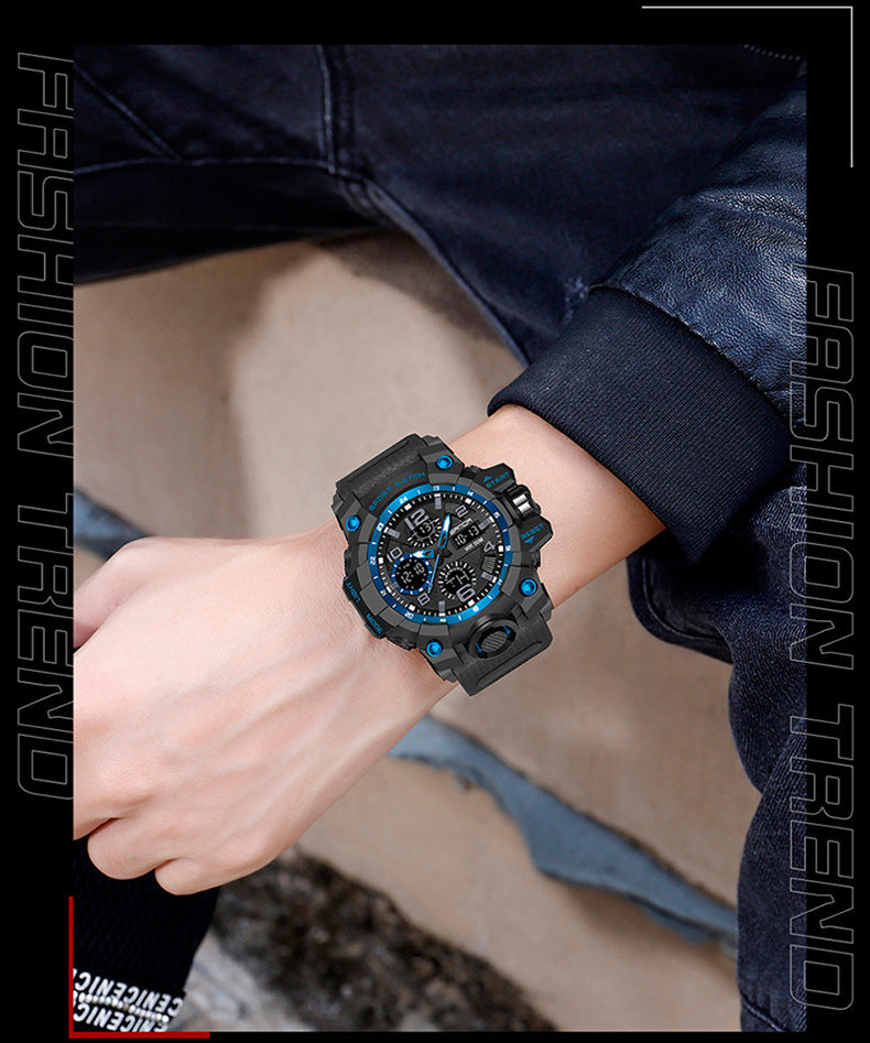Sanda Hot-Selling Watch Korean Version Student Party Multi-Functional Waterproof Alarm Clock Electronic Watch Cool Dual Display Luminous Sports Watch